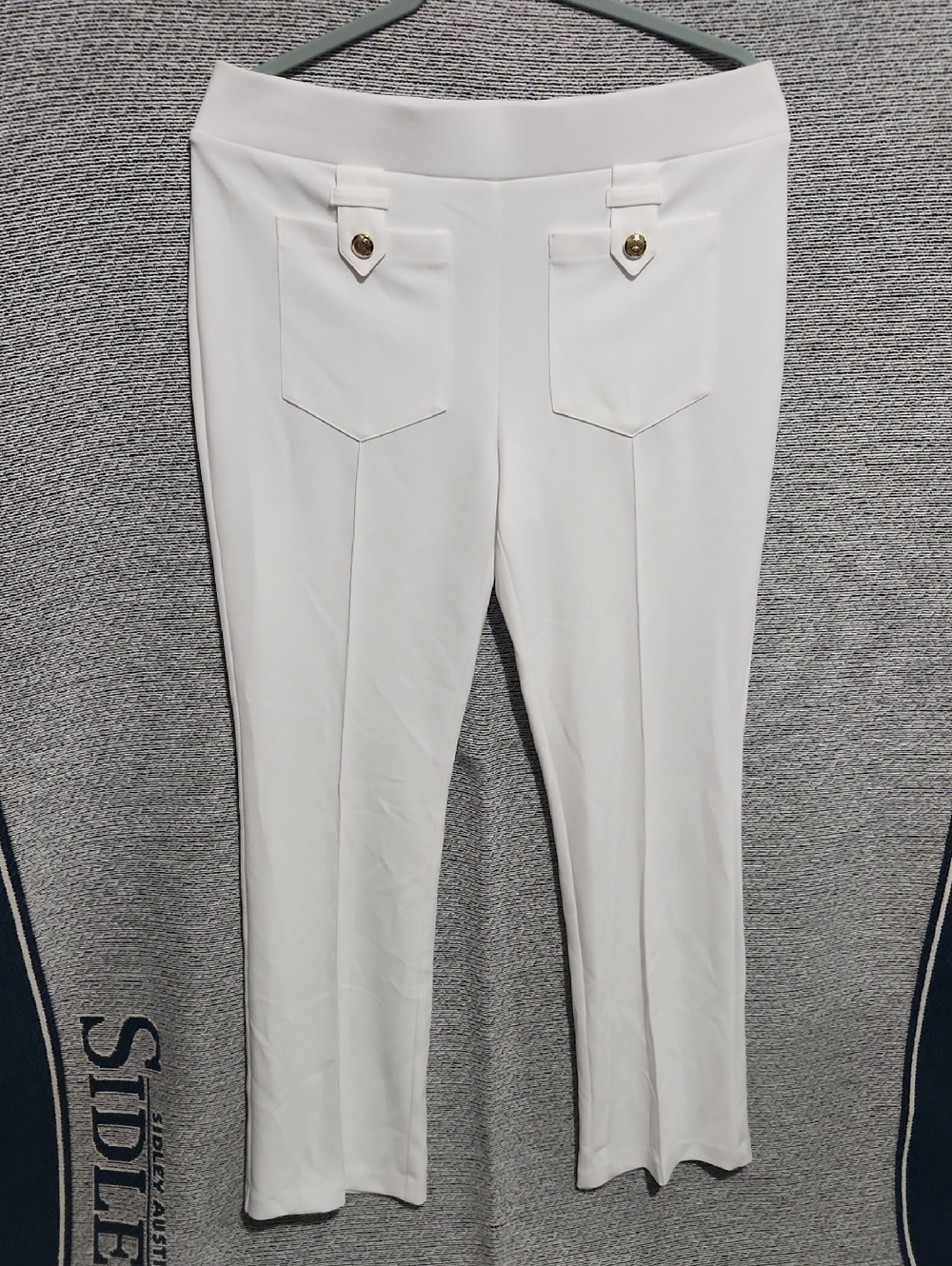 NYCC  White Straight Leg Ponte Pants with Gold Buttons
